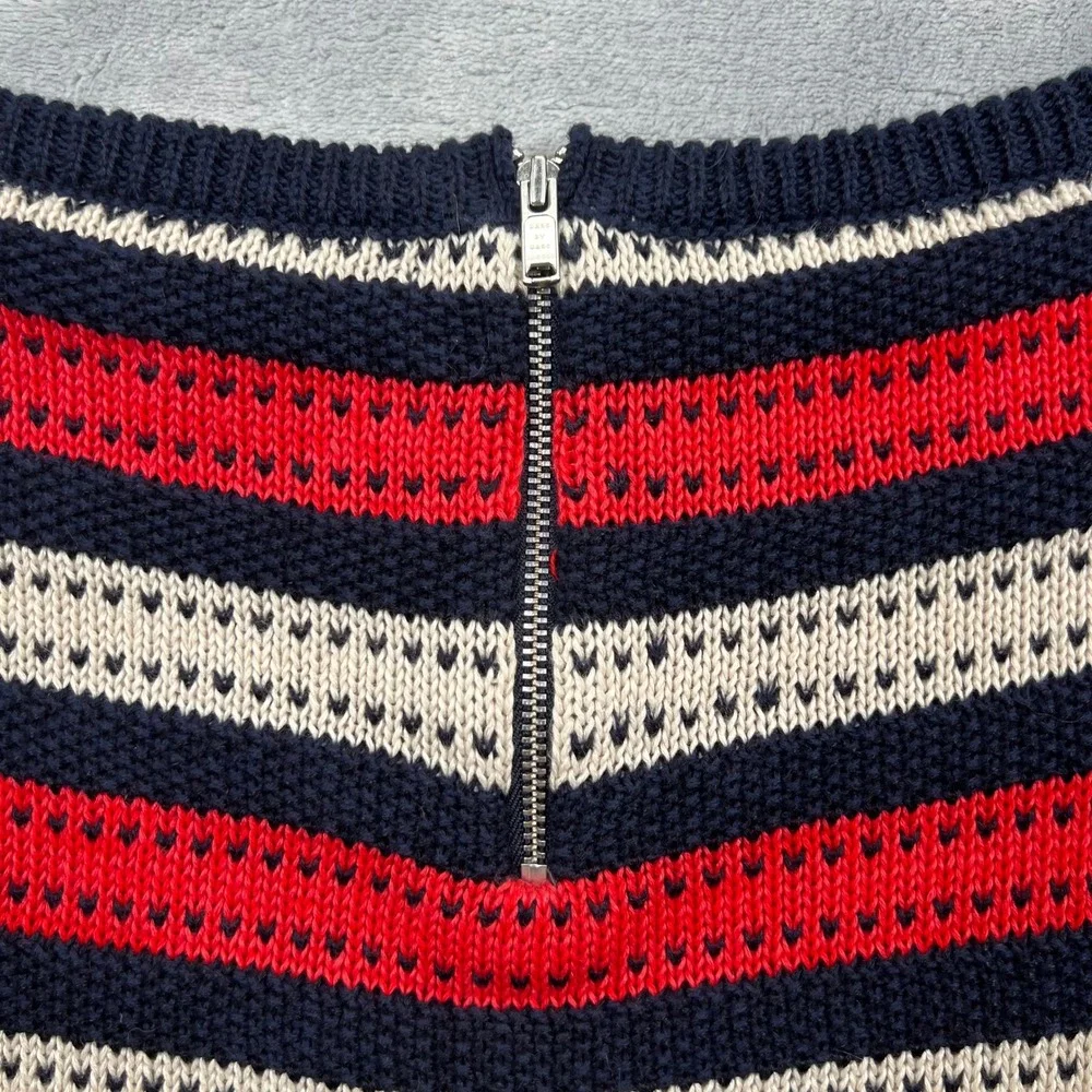 Marc By Marc Jacobs Sweater Top Womens L Blue Red Striped Linen Cotton Zip Back